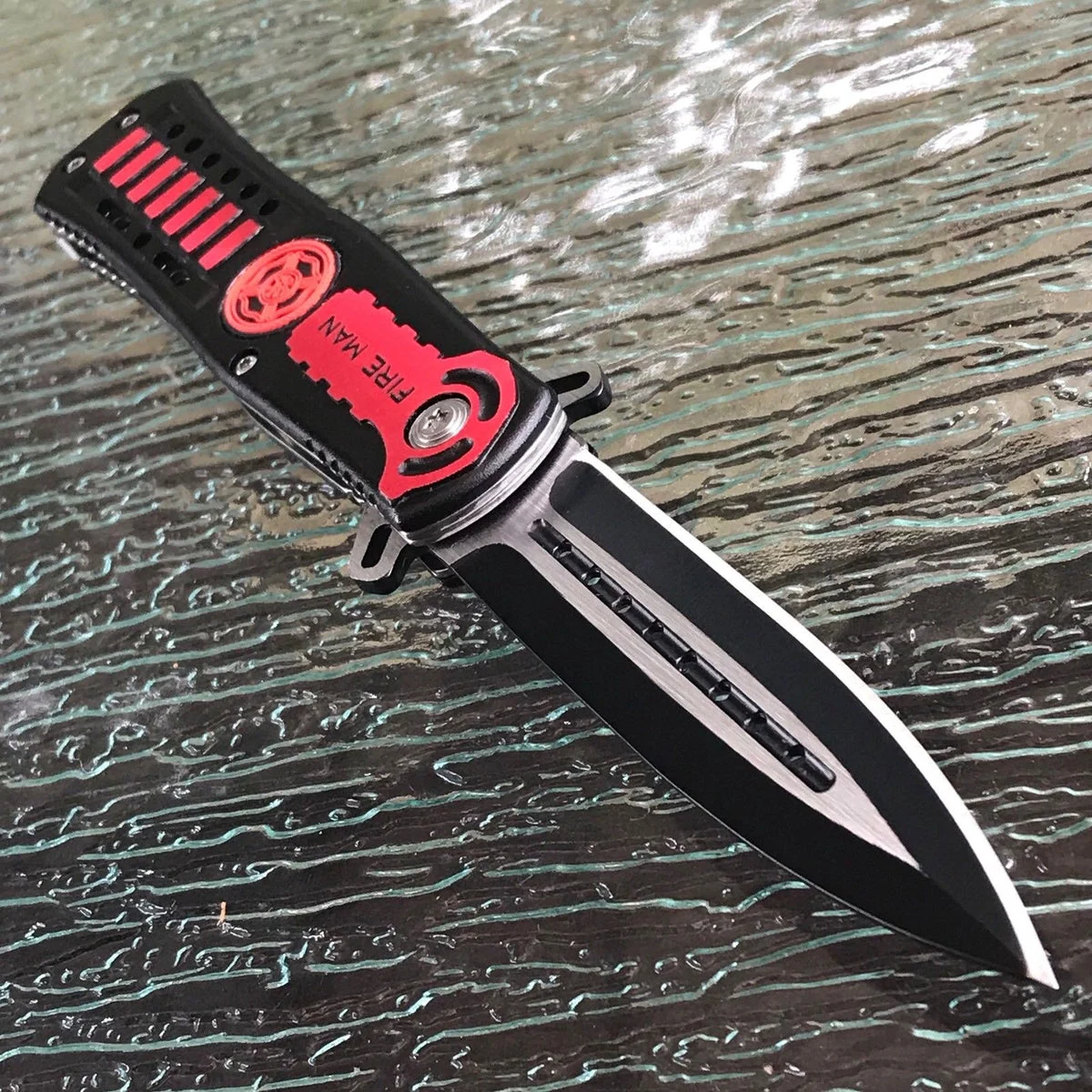 8.75″ Tac Force Fire Man Assisted Red & Black Rescue Pocket Knife