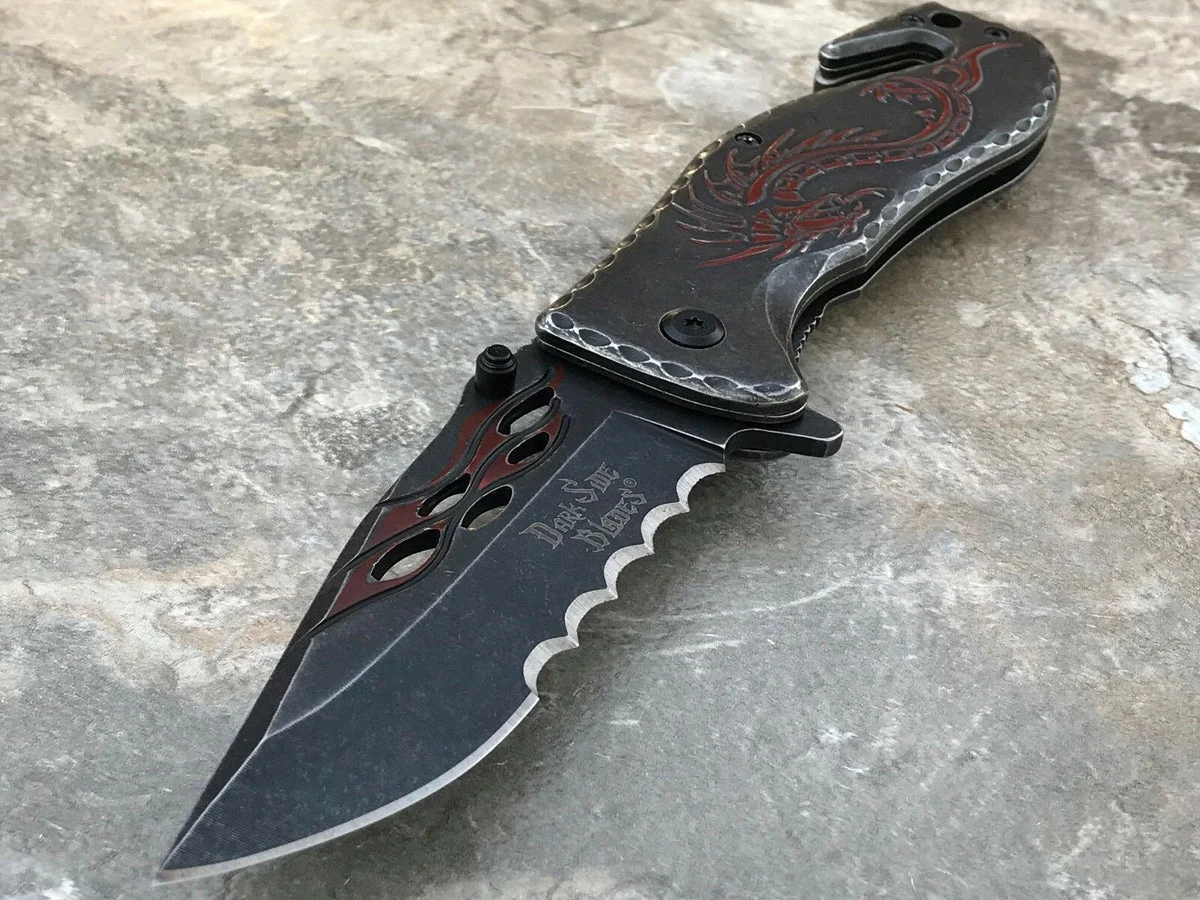 8″ Dark Side Blades Fantasy Stonewashed Red Dragon Knife DS-A026RD