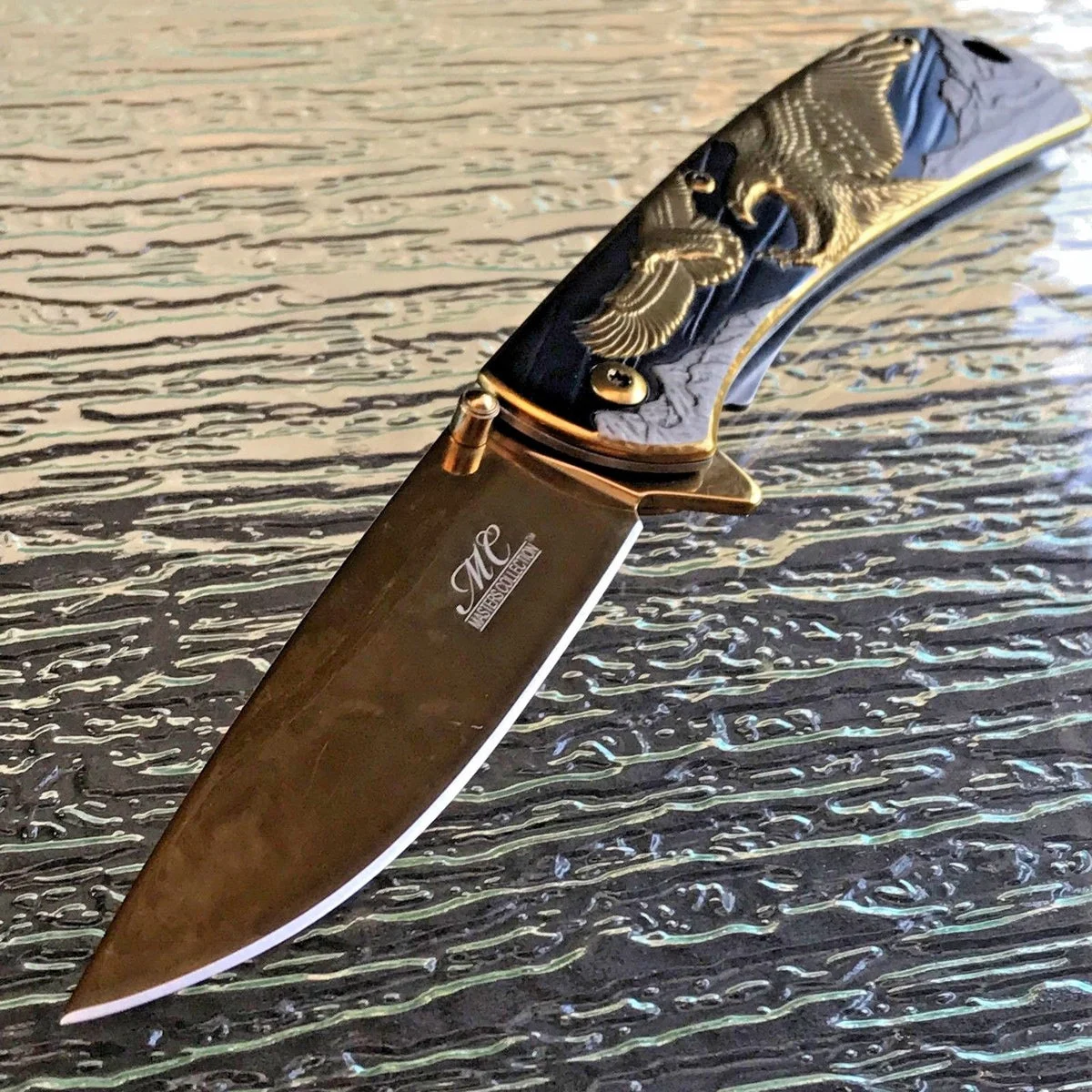8″ Master Collection Ballistic American Bald Eagle Gold Fantasy Pocket Knife