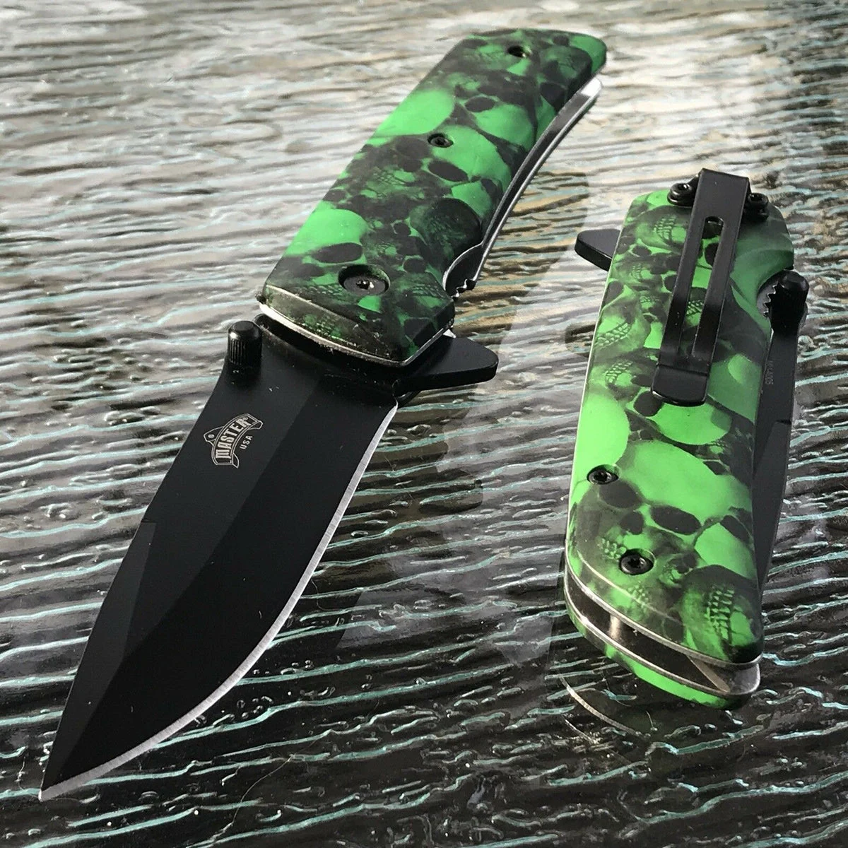 8″ Master USA Assisted Open Stonewashed EDC Pocket Knife MU-A005GN