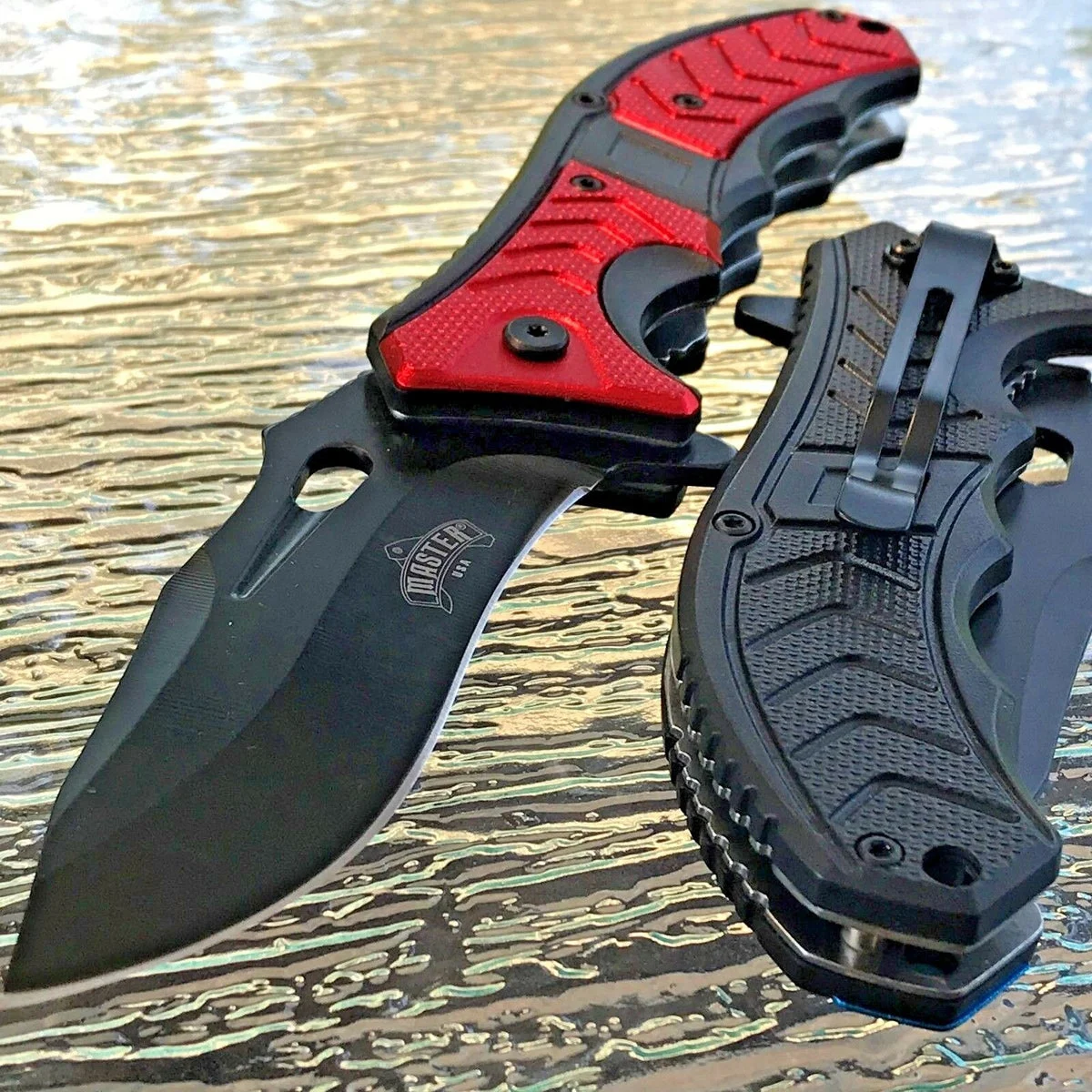 8″ Master USA Red & Black Heavy Duty Tactical Pocket Knife (MU-A064RD)