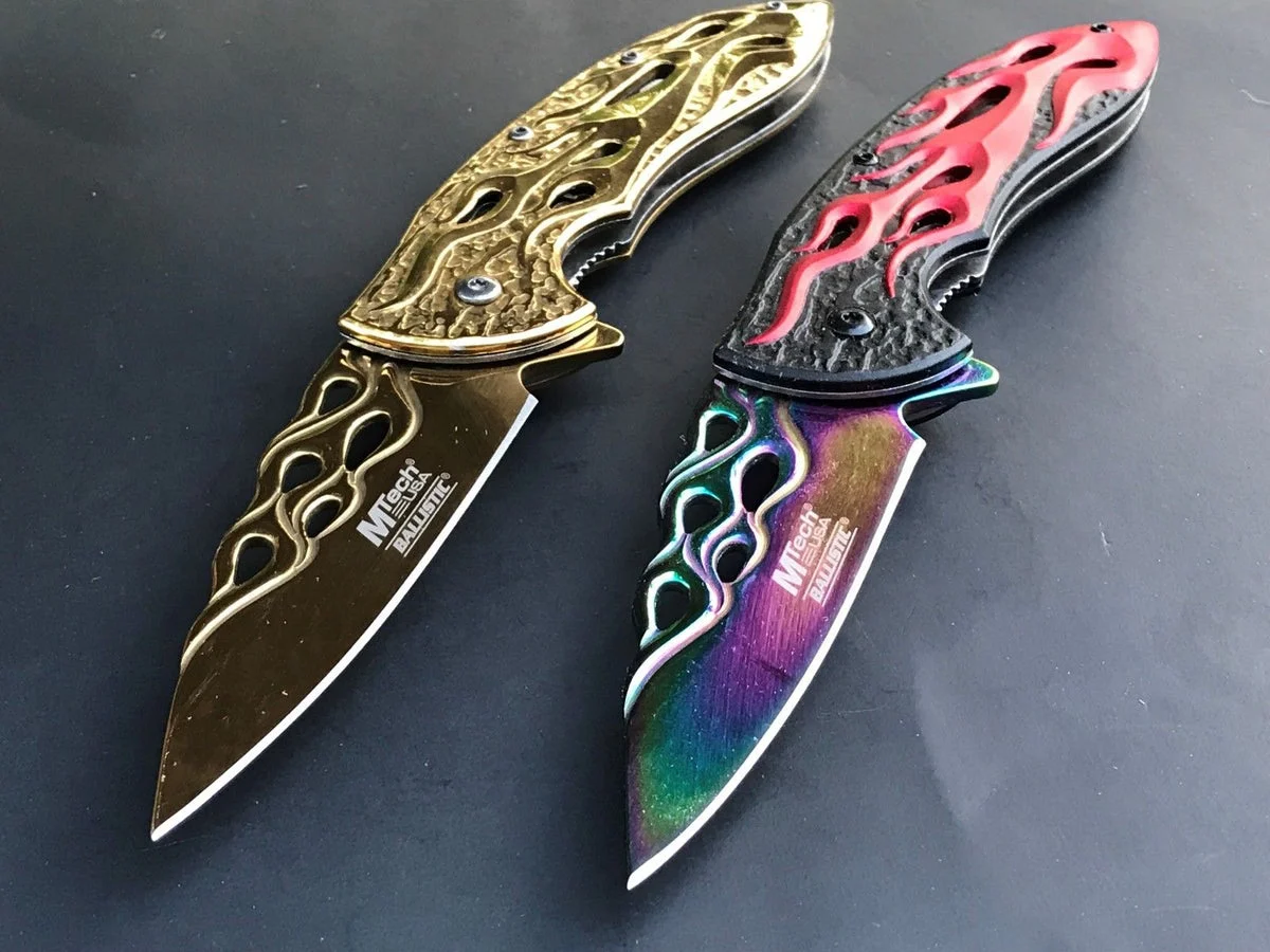 8″ MTECH DRAGON FLAME SPRING ASSISTED TACTICAL FOLDING POCKET KNIFE Open Set