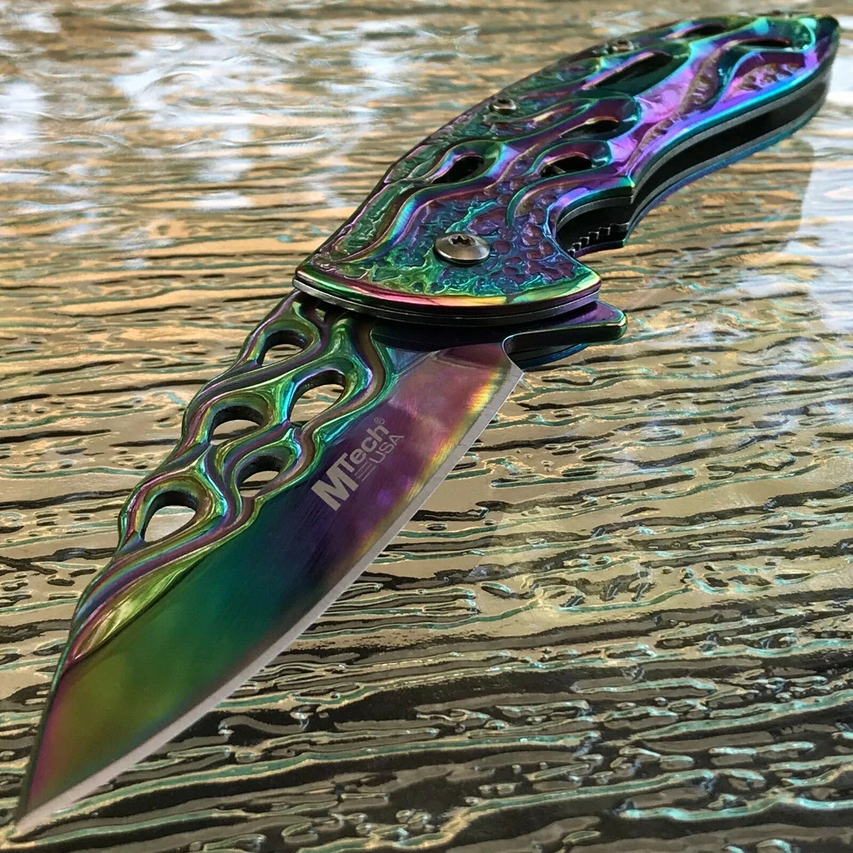 8″ MTech USA Rainbow Flames Assisted Open Ballistic Pocket Knife