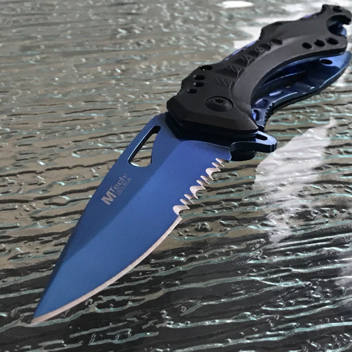 8″ MTech USA Tactical Blue Titanium Pocket Knife (MT-A705BL)