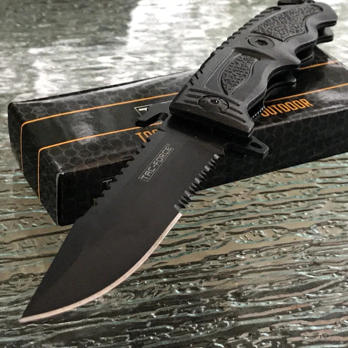 8″ Tac Force Black Military Bowie Sawback Tactical Pocket Knife