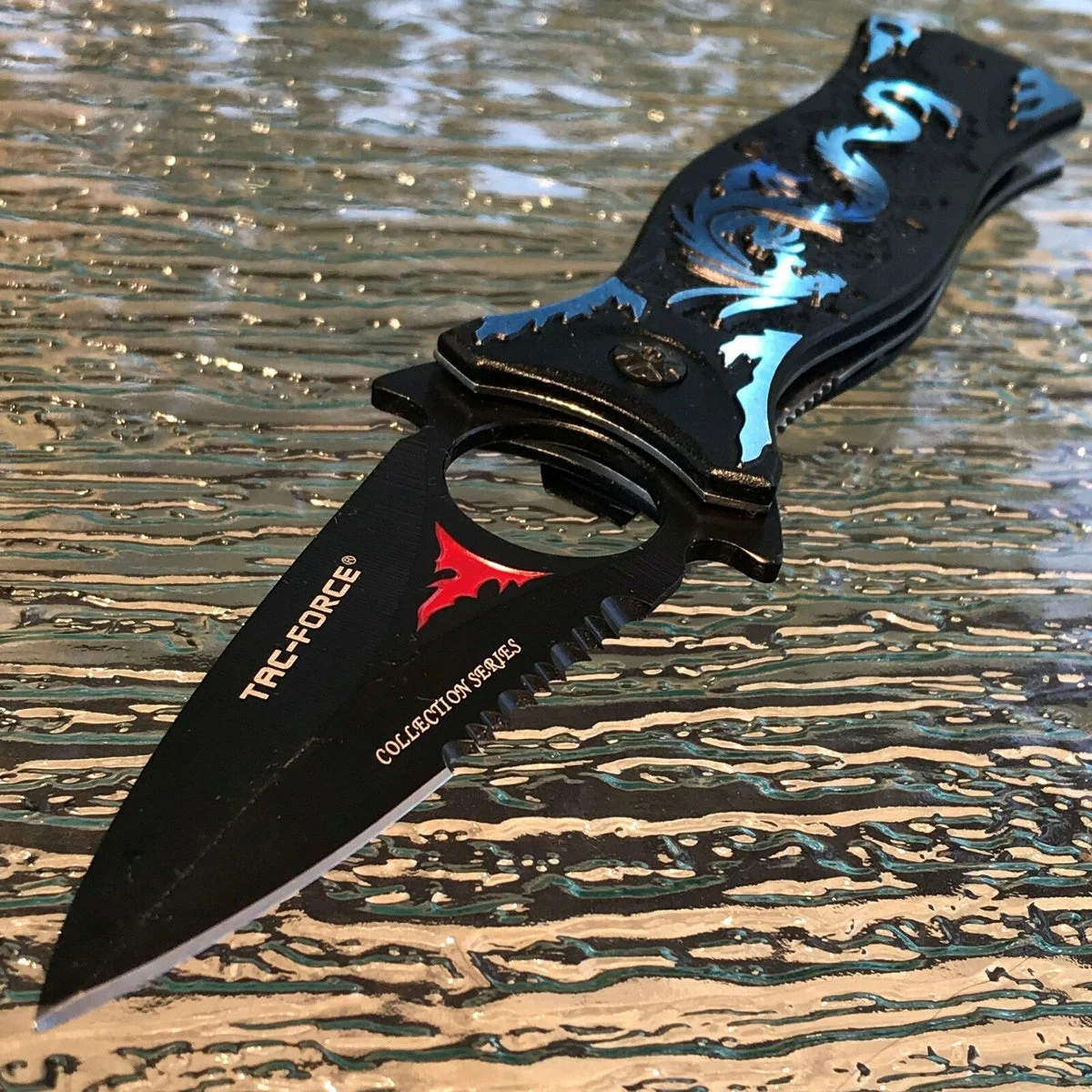 8″ Tac Force Blue Dragon Flames Fantasy Pocket Knife