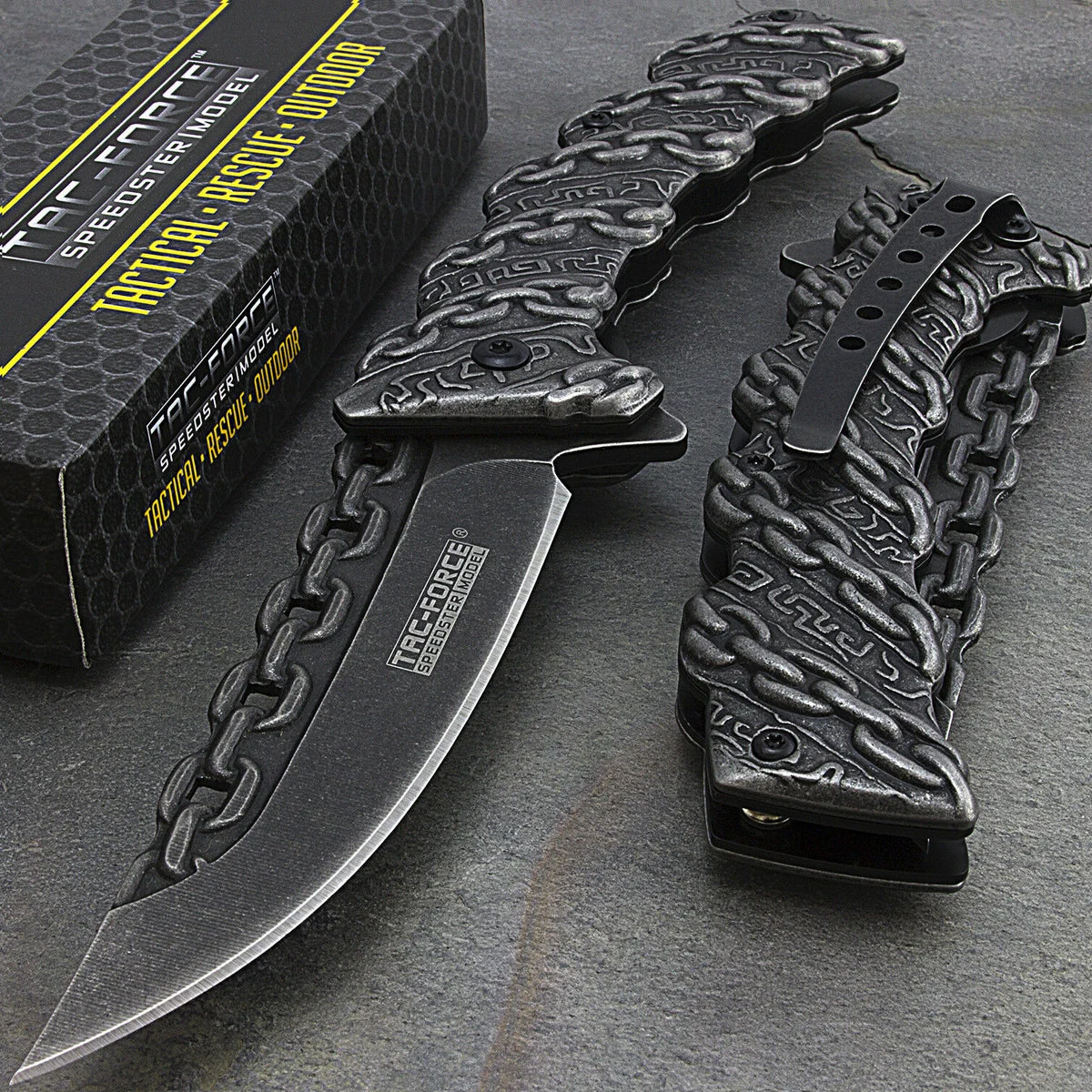 8″ Tac Force Chain Link Stone Washed Fantasy Assisted Pocket Knife
