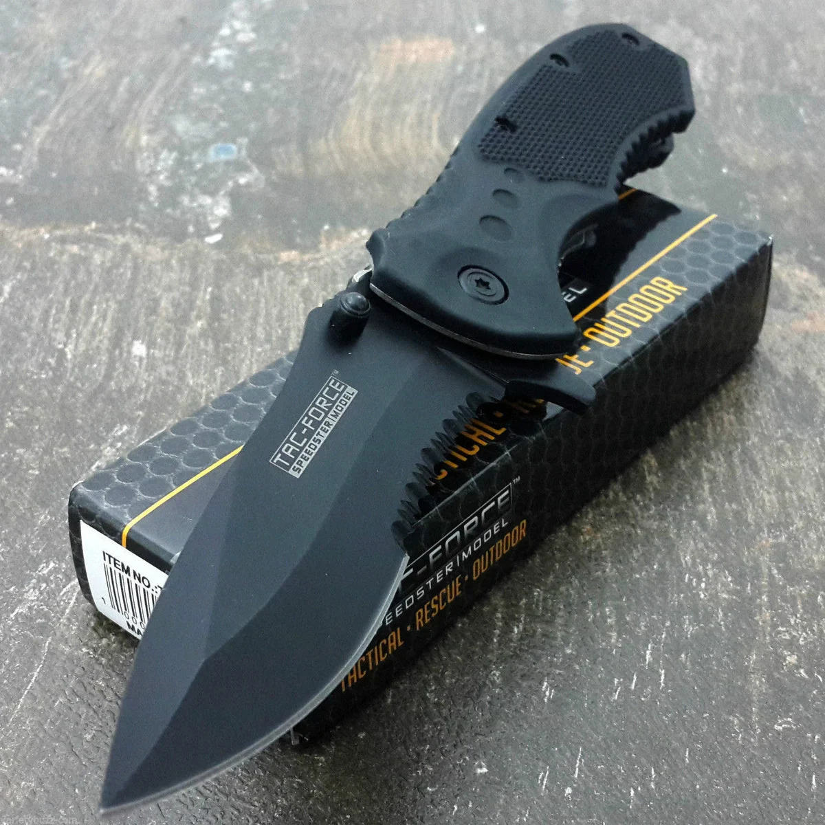 8″ Tac Force EDC Textured Rubber Grip Black Tactical Pocket Knife