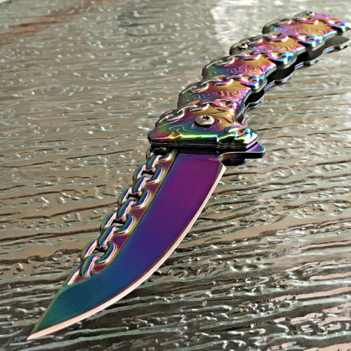 8″ Tac Force Heavy Duty Chainlink Rainbow Tactical Pocket Knife