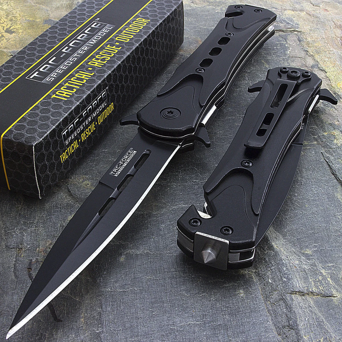 8″ Tac Force Stiletto Tactical Black Assisted Pocket Knife (TF-719BK)