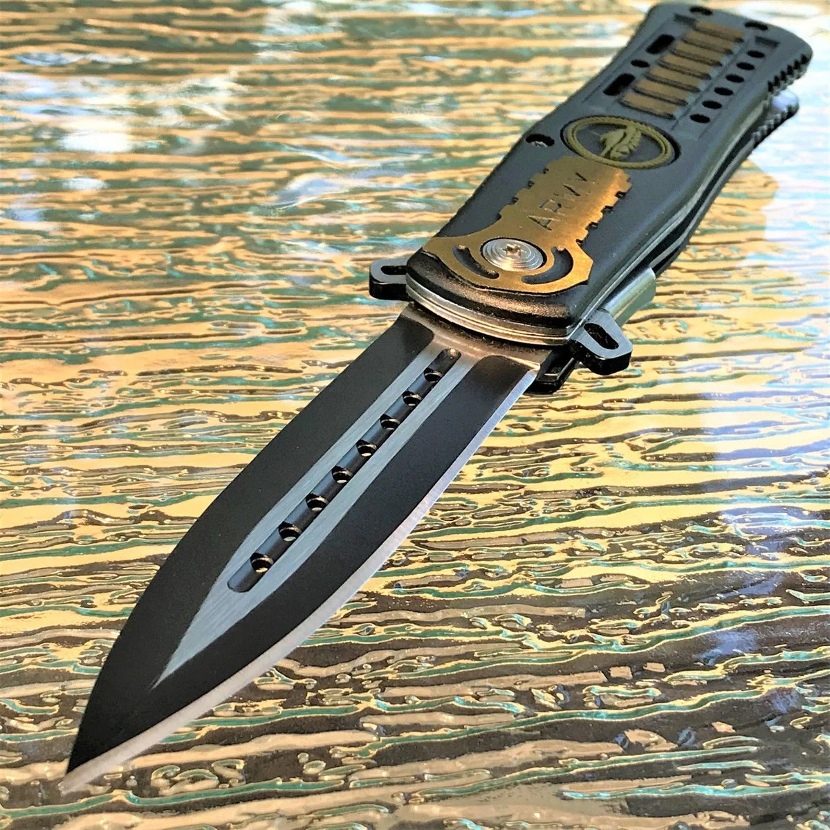 8″ U.S. Army Black Green Tactical Military Stiletto Pocket Knife