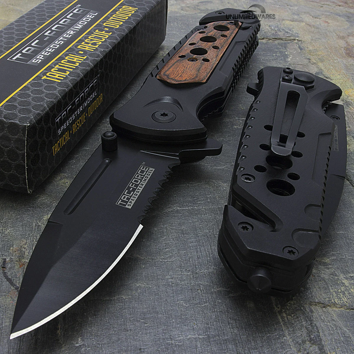 8″ Wood Handle Spring Assisted Tactical Serrated Pocket Knife Blade Open Tac