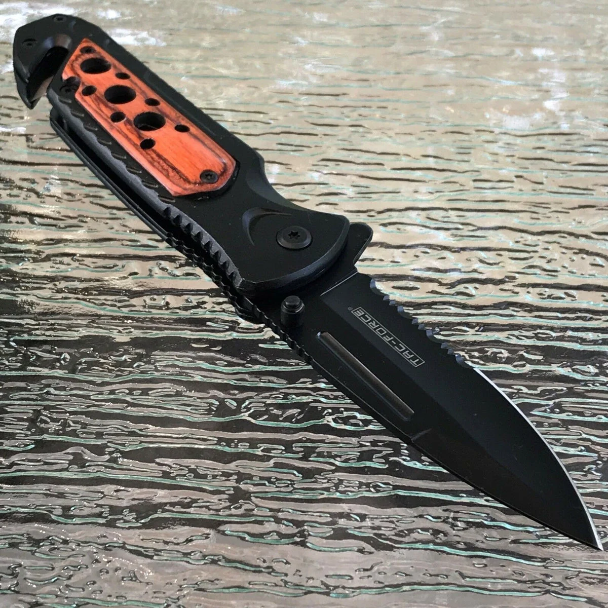 8″ WOOD TAC FORCE SPRING ASSISTED TACTICAL FOLDING KNIFE Pocket Blade Open