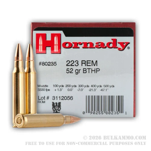 500Rounds of .223 Ammo by Hornady - 52gr HPBT