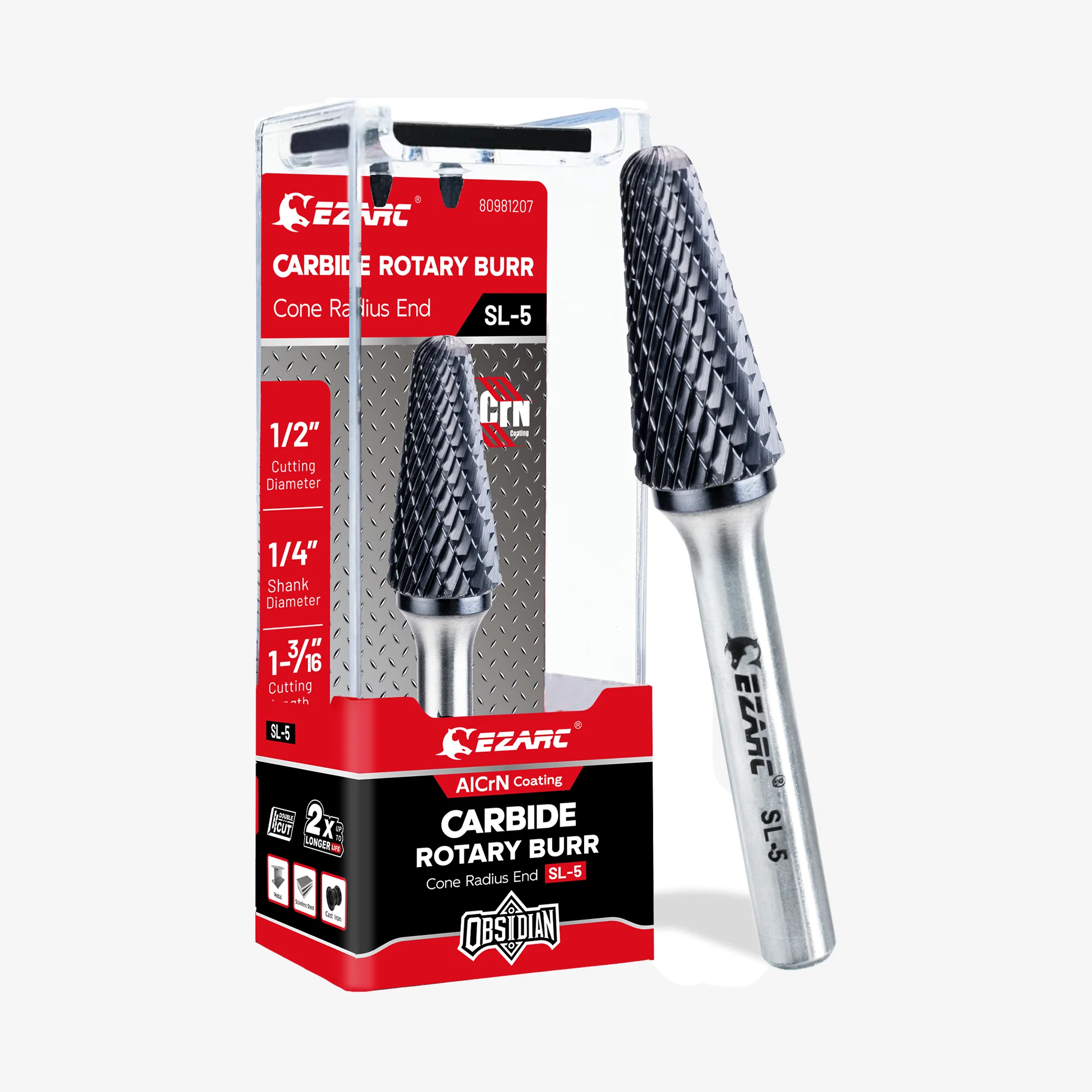 EZARC AlCrN Carbide Rotary Burr Bit (Pro), Double Cut Carbide Burr 1/4″ Shank Die Grinder Cutting Burrs Bit for Hard Metal Working