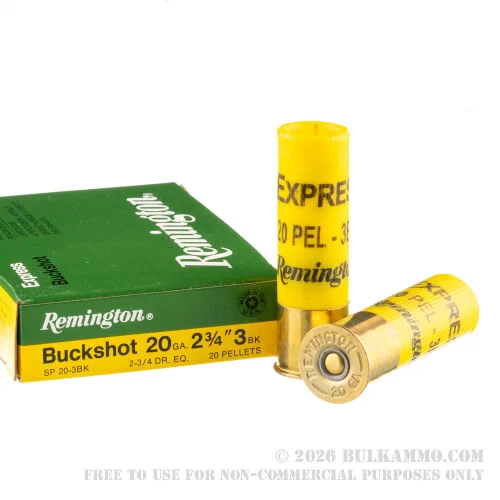 250 Rounds of 20ga Ammo by Remington -#3 Buck