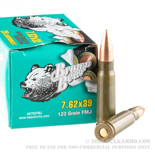 500Rounds of 7.62x39mm Ammo by Brown Bear - 123gr FMJ