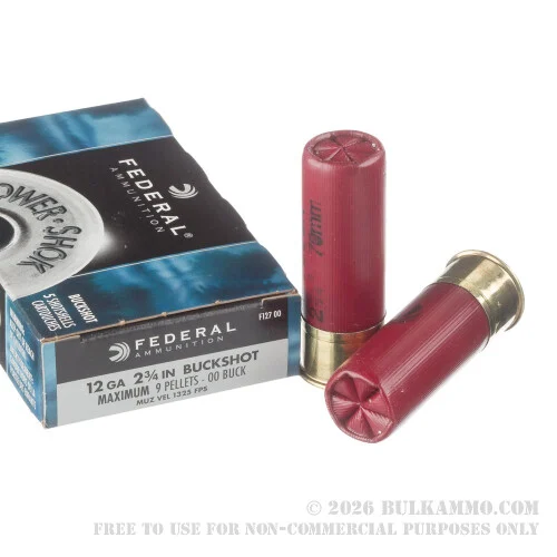 5 Rounds of 12ga Ammo by Federal Power Shok -00 Buck
