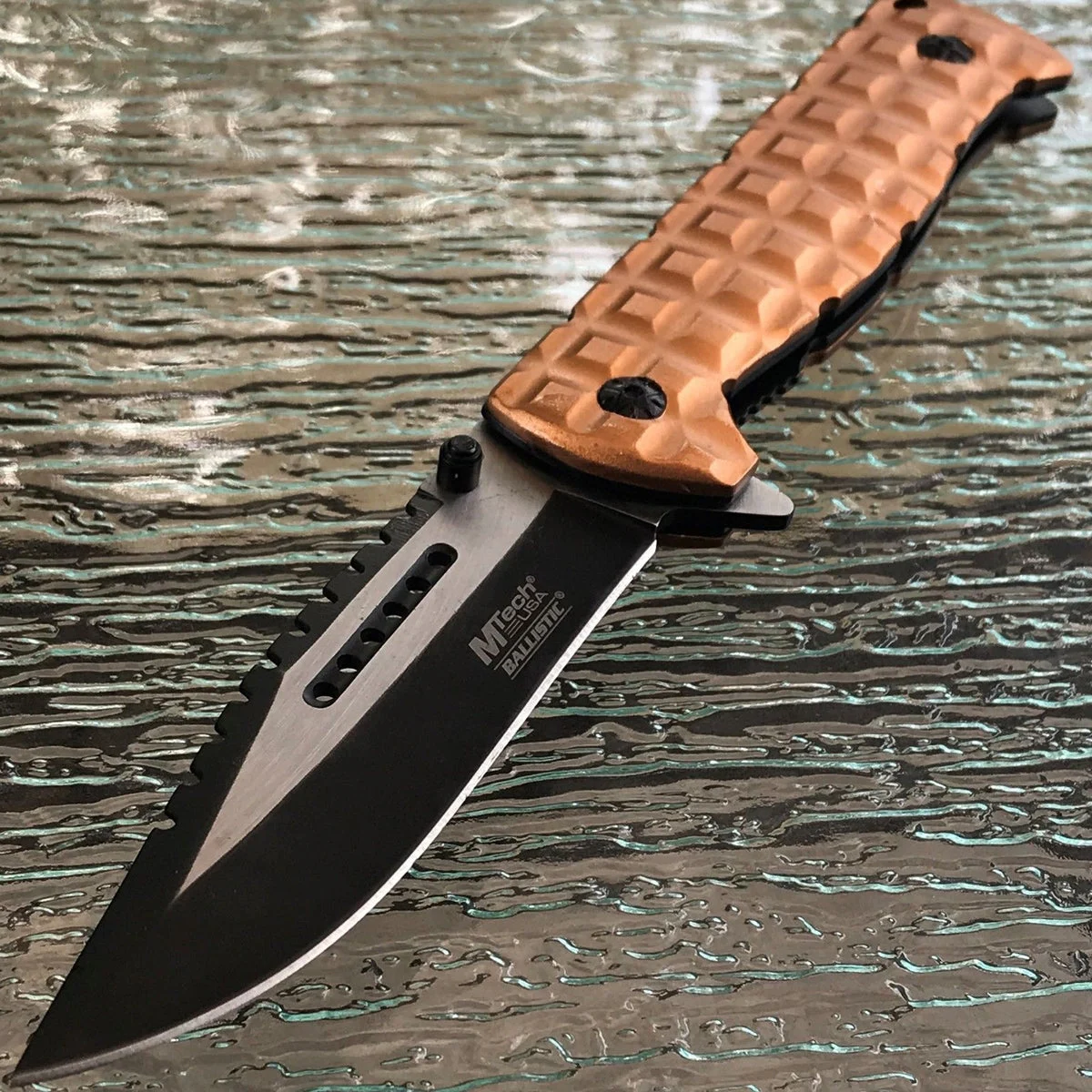 9.25″ MTech USA Ballistic Desert Military Tan Sawback Pocket Knife