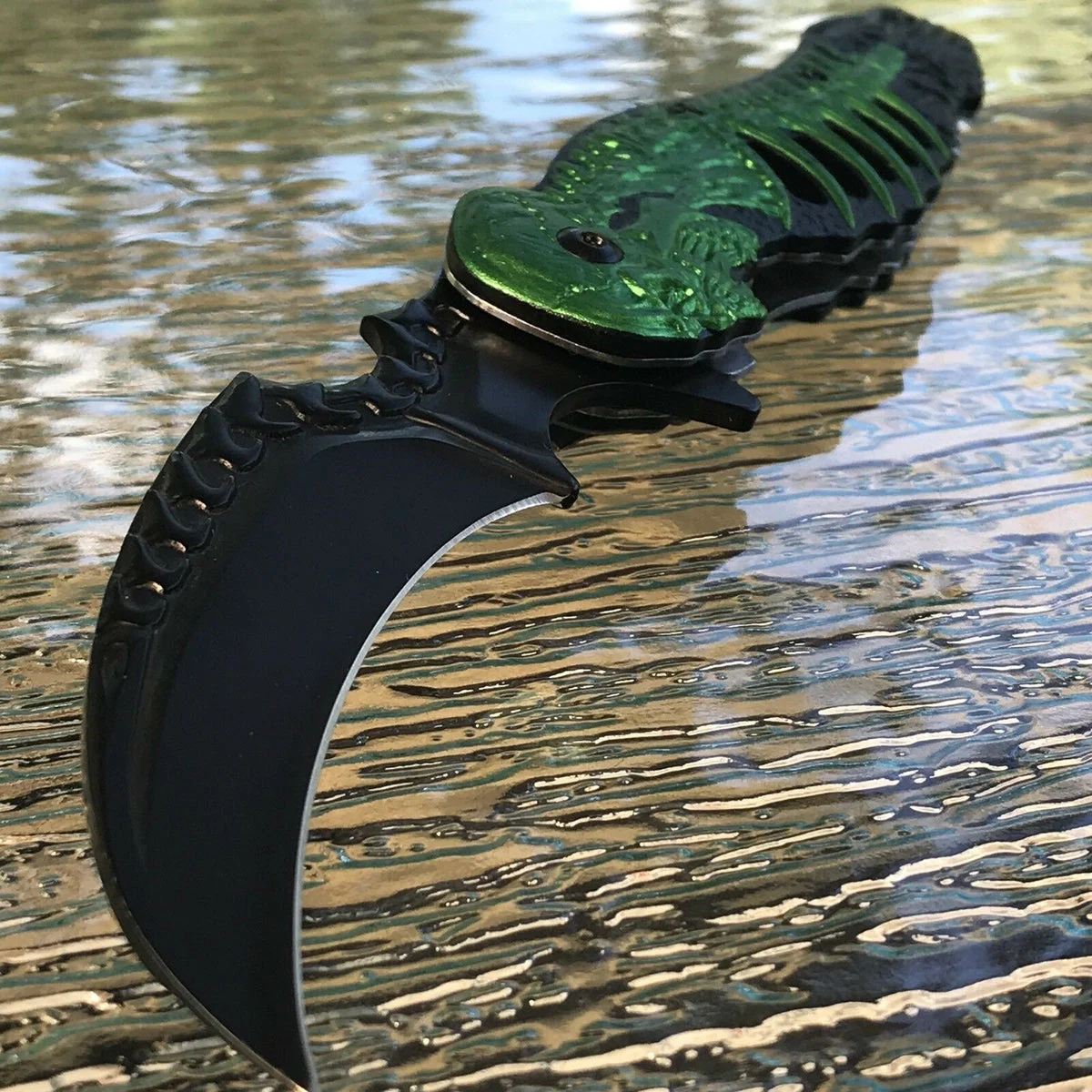 9″ Tac Force Assisted Open Tactical Green Monster Folding Skull Knife