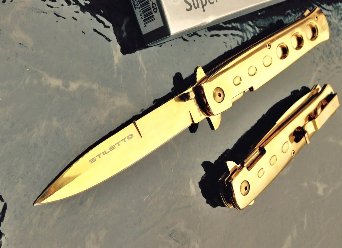 9″ Tac Force Godfather Gold Mirror Tactical Stiletto Pocket Knife