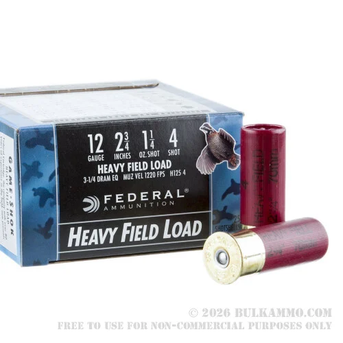 250 Rounds of 12ga Ammo by Federal -#4 shot