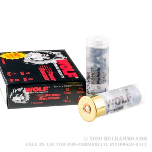5 Rounds of 12ga Ammo by Wolf -00 Buck