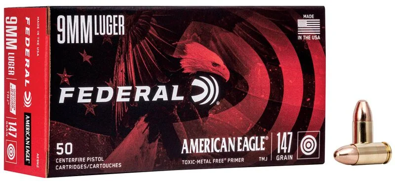 9mm Luger Federal American Eagle FMJ 147 gr – Target Ammo | 50 Rounds