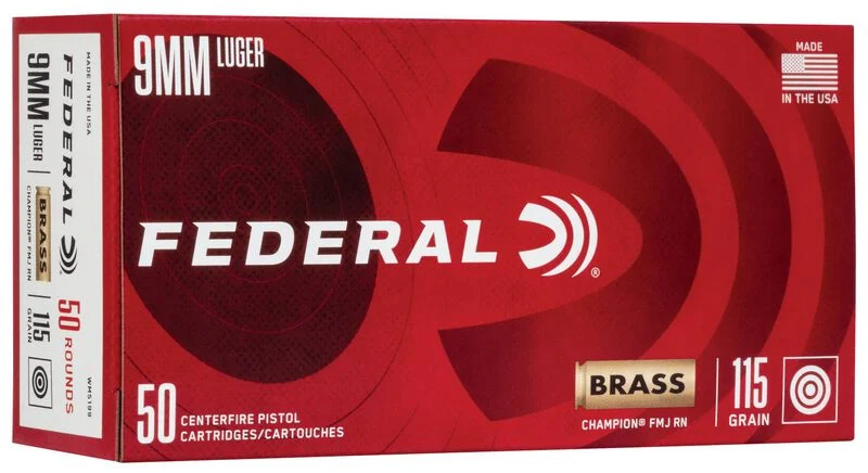 9mm Luger Federal Champion FMJ 115 gr – Target Ammo | 50 Rounds