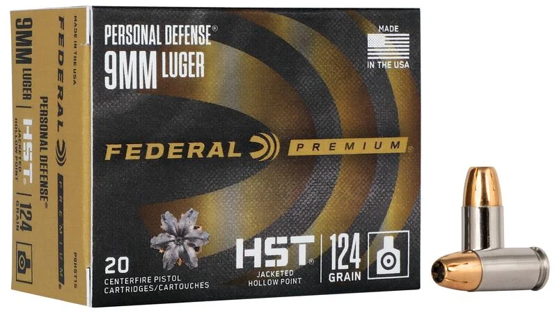 9mm Luger Federal Premium HST JHP 124 gr – Self Defense Ammo | 20 Rounds
