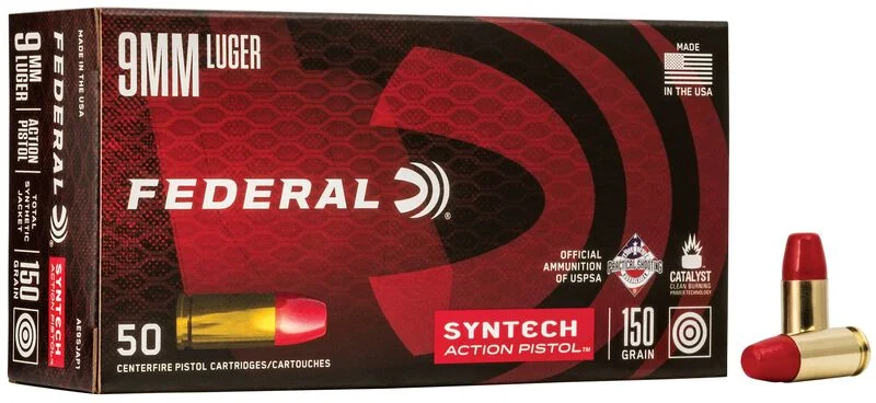 9mm Luger Federal Syntech Action Pistol TSJ 150 gr – Target Ammo | 50 Rounds