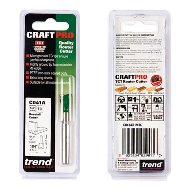 TrendDovetail cutter angle=104 degrees 12.7mm diameter – C041AX1/4TC