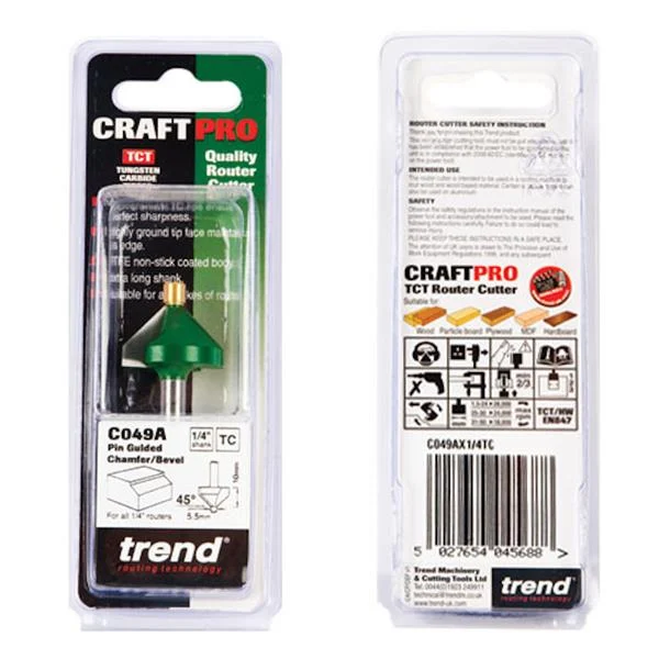 TrendPin guided chamfer bevel cutter 45 degrees – C049AX1/4TC