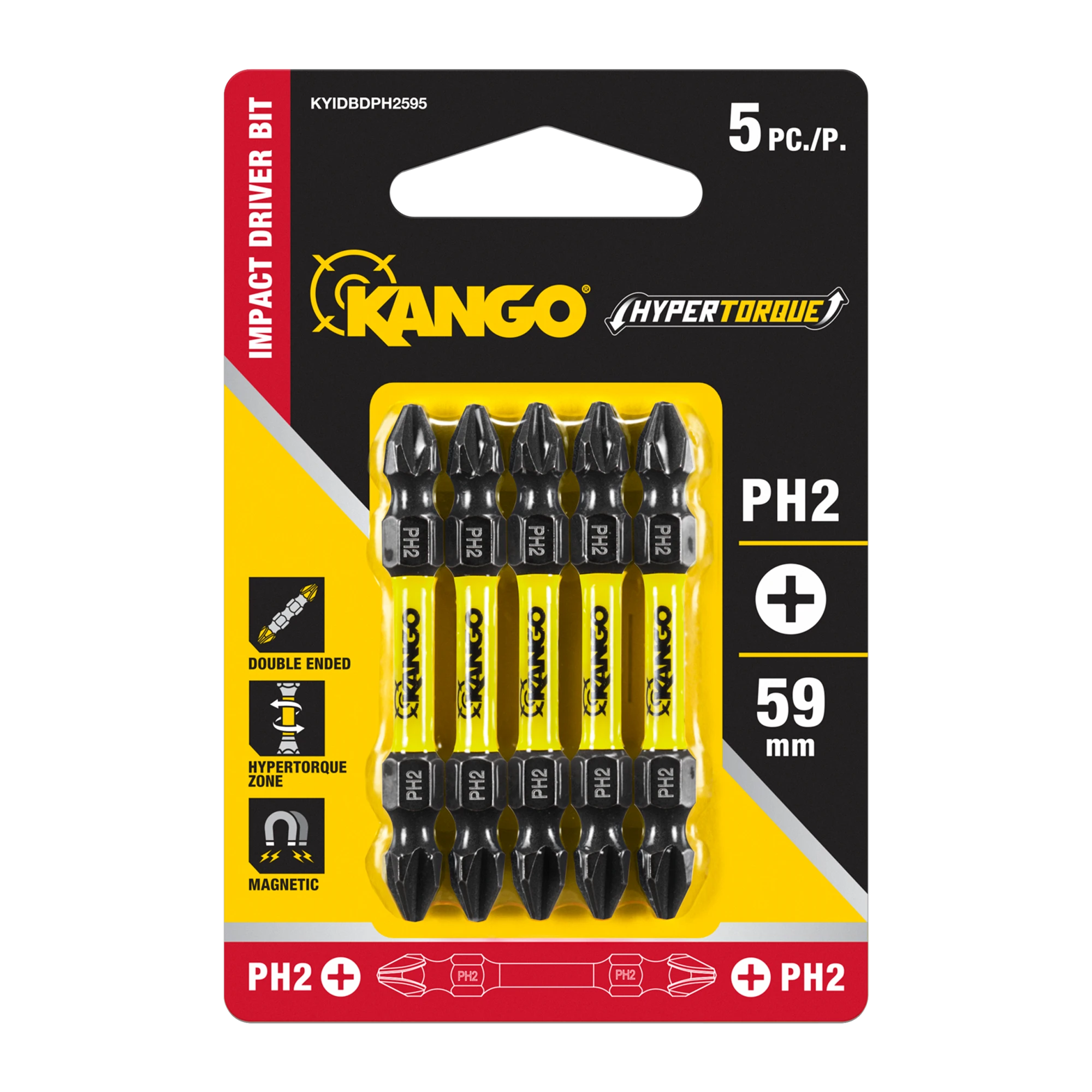 Hypertorque™ 59mm Ph2 Double-Ended Impact Driver Bits – 5 Pack