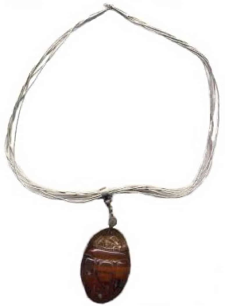 Amber Scarab on Liquid Silver Strand