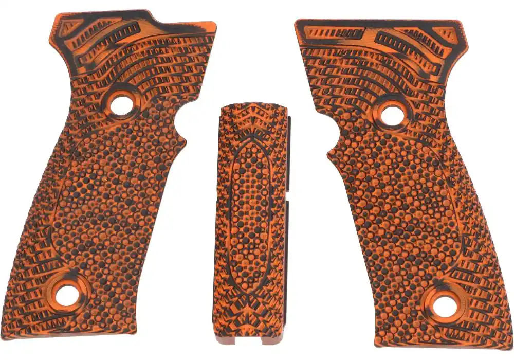 P320 AXG LOK GRIP PANEL SET, VELOCE PALM SWELL, ORANGE BLACK