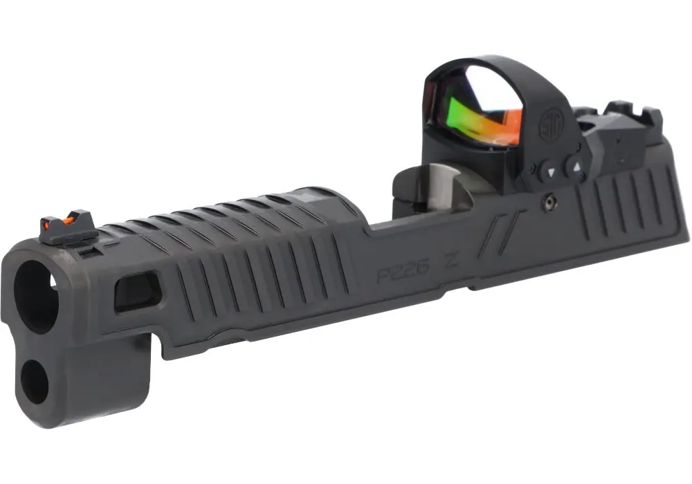 P226 ZEV 9MM 4.4″ SLIDE ASSEMBLY, ROMEO1PRO W/ ZEV TECH FIBER OPTIC SIGHTS, BLACK