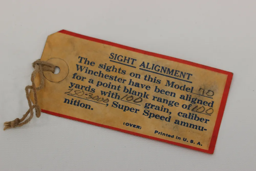 Winchester Model 70 Sight Alignment Hang Tag for .250-3000