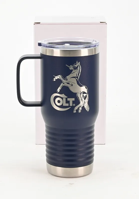 Colt Rampant Stallion Logo 20oz Navy Blue Travel Mug. Brand New