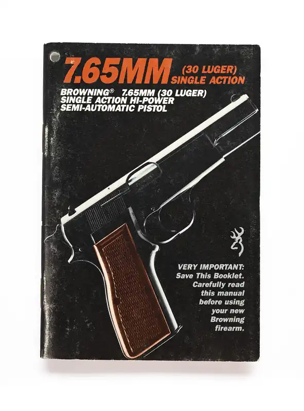Vintage Browning 7.65mm (30 Luger) Single Action Hi-Power Pistol Manual. v. PP86062