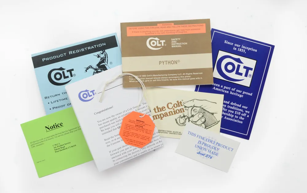 Colt Python Factory Paperwork Packet. 1993 Manual..