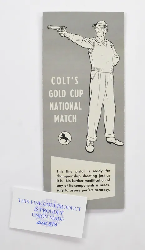 Colt Gold Cup National Match Manual And Warranty Form NM500 For Old Colt 2 Piece Boxes..