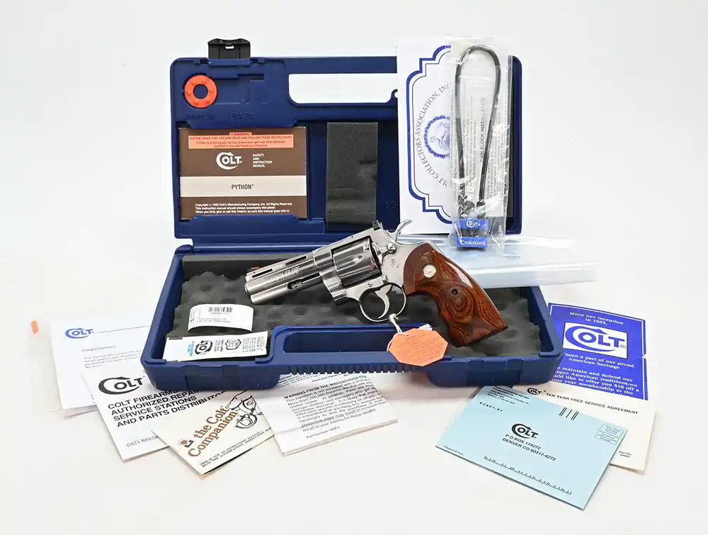 Colt Python Elite .357 Magnum 4 Inch Stainless Steel. With Serial Number PE04944. DOM 2002