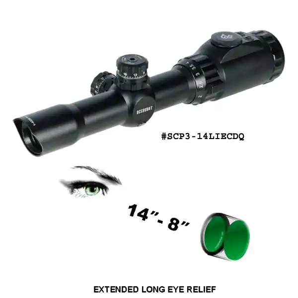 UTG 1-4X28 30mm Long Eye Relief Scope, 36-color Circle Dot w/Rings