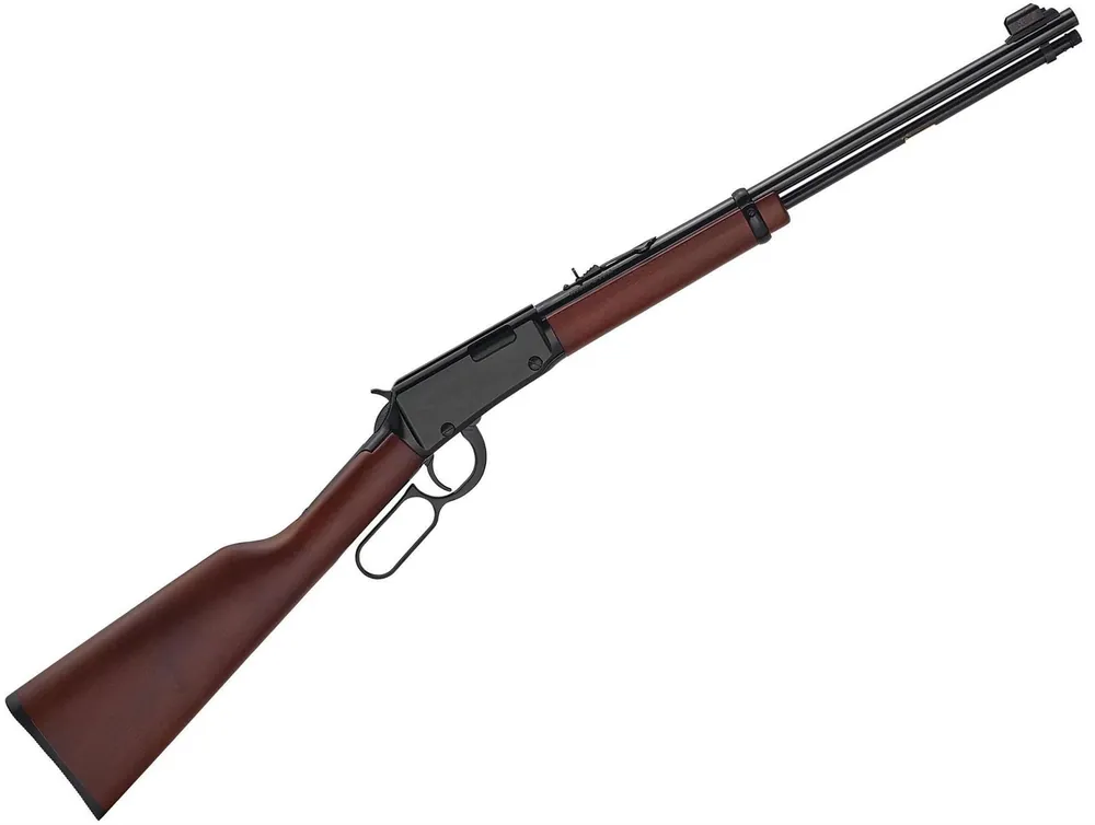 Henry Classic Rimfire Lever Action Rifle – 22 S/L/LR, 18-1/4″, Blued, Straight-Grip American Walnut Stock, 15rds, Hooded Front & Adjustable Rear Sights