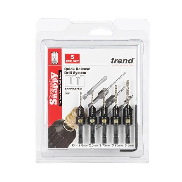TrendSnappy 5 piece Countersink Set – No4 to No12 Gauge Screws – SNAP/CS/SET