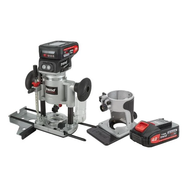 Trend T18S/R14P2 – Cordless ¼” Dual-Base Trim & Plunge Router – 2x 4Ah – 18v