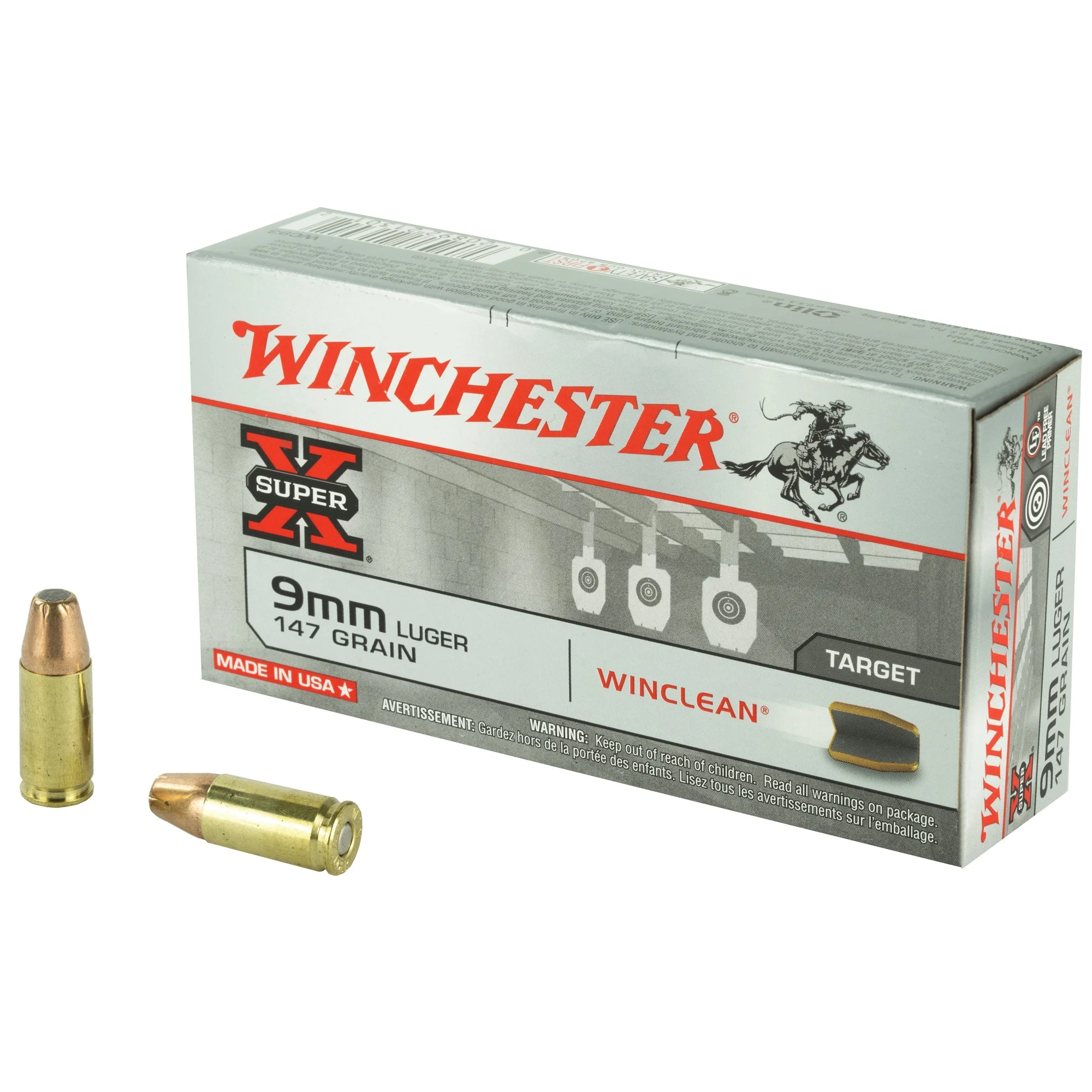 Winchester WC93 Super-X LEAD-FREE Winclean Brass Enclosed Base147 Grain 9mm Luger/Parabellum