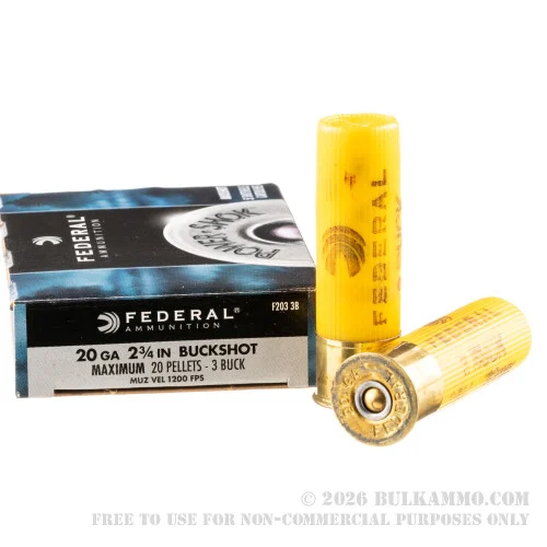 5 Rounds of 20ga Ammo by Federal -#3 Buck