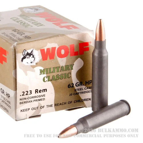 500Rounds of .223 Ammo by Wolf WPA Military Classic - 62gr HP